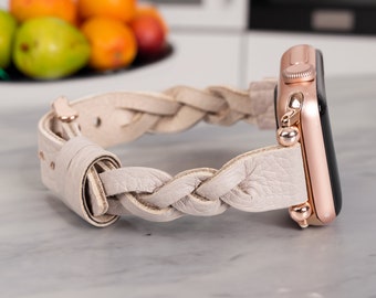 Bracelet pour Apple Watch mince en cuir Ivy, bracelet pour Apple Watch en cuir personnalisé, bracelets minces pour iWatch 40 mm 44 mm 38 mm 42 mm 41 mm 45 mm 49 mm, cadeau femme