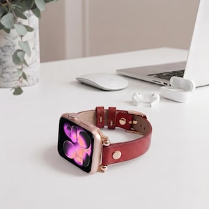 Slim Apple Watch Leather Band 41mm 38mm 42mm 45mm 46mm 49mm, Slim Leather Apple Watch for Women, For Series 11 10 9 8 7 6 5 4 3 2 1 Ultra SE