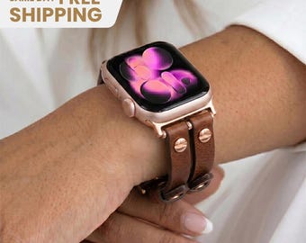 Personalized Double Tour Leather Apple Watch Band: Leather Dual Tour Watch Strap, Handmade iWatch Bracelet