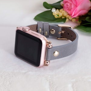 Slim Apple Watch Leather Band 41mm 38mm 42mm 45mm 49mm, Slim Leather Apple Watch for Women, Suitable for Series Ultra 2 9 8 7 6 5 4 3 2 1 image 2