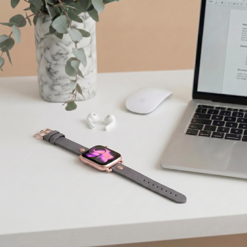 Slim Apple Watch Leather Band 41mm 38mm 42mm 45mm 46mm 49mm, Slim Leather Apple Watch for Women, For Series 11 10 9 8 7 6 5 4 3 2 1 Ultra SE