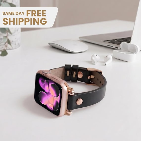 Leather Apple Watch Band: Minimal Strap for Women, Classic iWatch Band, Everyday Watch Strap
