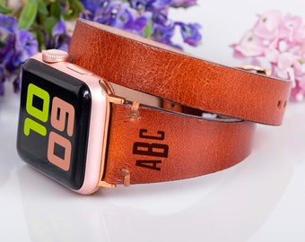 Double Wrap Apple Watch Band Woman, Leather Watch Strap, 38mm 40mm 41mm 42mm 44mm 45mm 49mm iWatch Gift Bands, Series Ultra SE 2 3 4 5 6 7 8