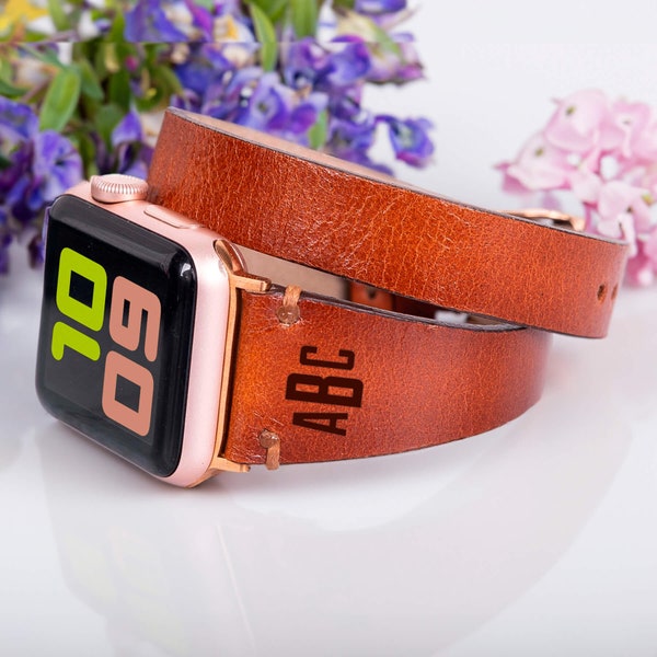 Double Wrap Apple Watch Band Woman, Leather Watch Strap, 38mm 40mm 41mm 42mm 44mm 45mm 49mm iWatch Gift Bands, Series Ultra SE 2 3 4 5 6 7 8