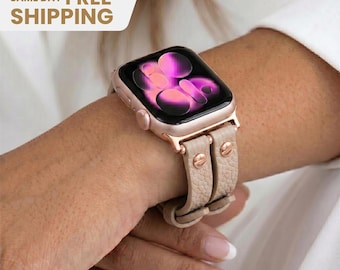 Pulseira de couro personalizada para Apple Watch: Pulseira feminina elegante, fina e com dupla volta.