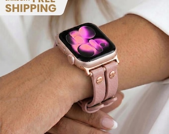 Double Wrap Apple Watch Band, Handmade Leather Strap for Men, Personalized Gift for Husband