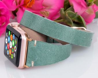 Double Tour Apple Watch Band, Leather Watch Strap, Apple Watch Bands Woman, iWatch Band Gift, Apple Watch Band Series Ultra SE 2 3 4 5 6 7 8