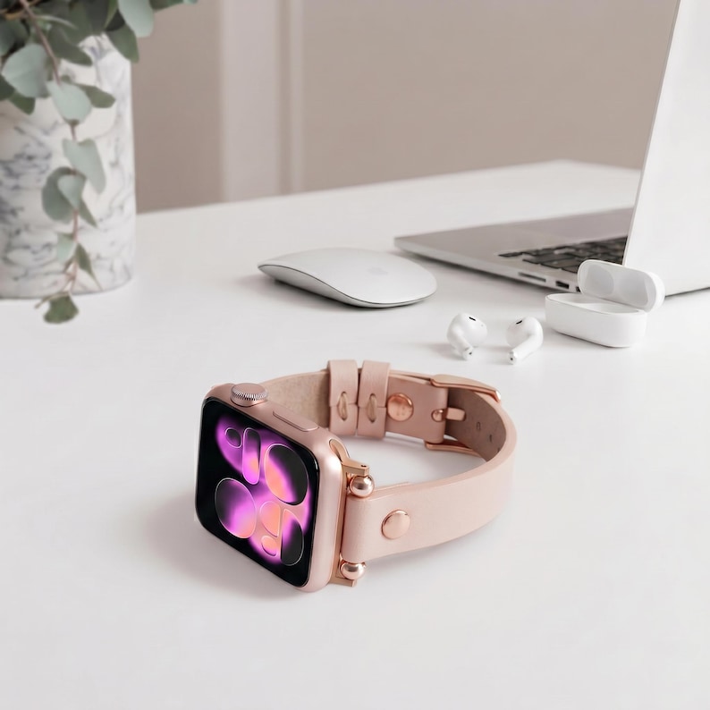 Slim Apple Watch Leather Band 41mm 38mm 42mm 45mm 46mm 49mm, Slim Leather Apple Watch for Women, For Series 11 10 9 8 7 6 5 4 3 2 1 Ultra SE