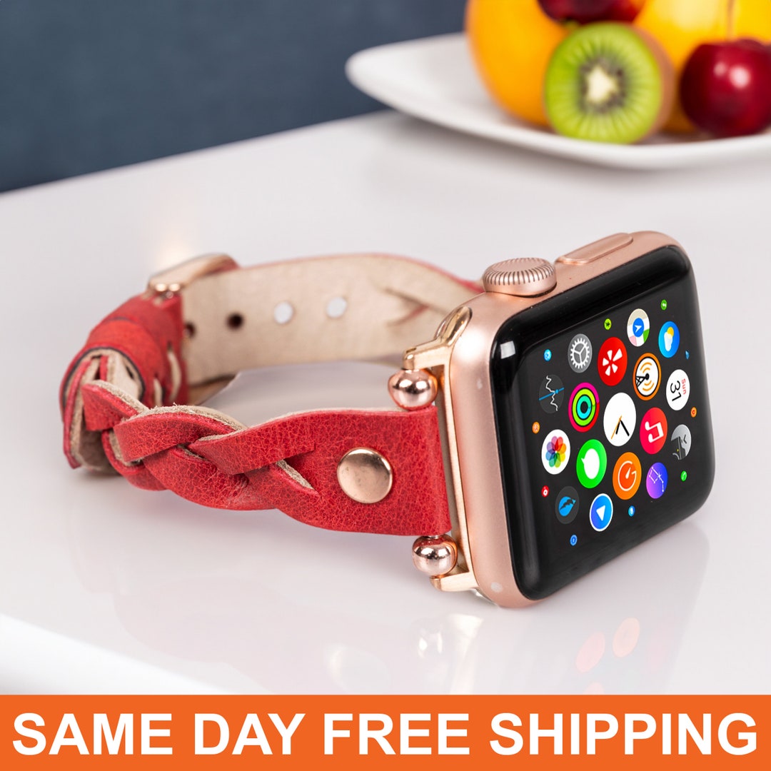 Personalized Leather Apple Watch Strap, Leather Apple Watch Band, Slim