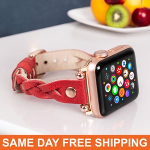 Personalized Leather Apple Watch Strap, Leather Apple Watch Band, Slim iWatch Bands 40mm 44mm 38mm 42mm 41mm 45mm 49mm, Leather Gift Women