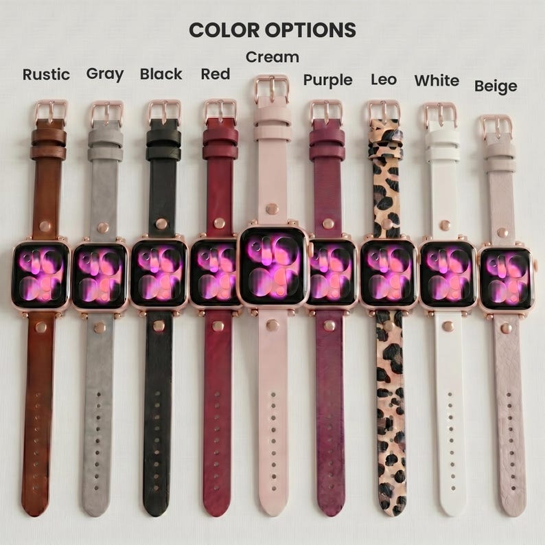 Slim Apple Watch Leather Band 41mm 38mm 42mm 45mm 46mm 49mm, Slim Leather Apple Watch for Women, For Series 11 10 9 8 7 6 5 4 3 2 1 Ultra SE