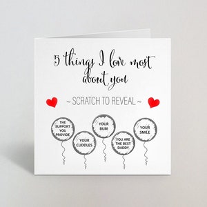 5 Things I Love Most About You - Valentines Birthday Anniversary Scratch Card Personalised Husband Wife Boyfriend Girlfriend - UK Made