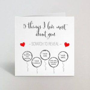 5 choses que j’aime le plus chez toi - Carte à gratter d’anniversaire d’anniversaire de Saint-Valentin Personnalisé Mari Femme Petit ami Petite amie - UK Made