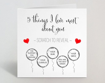 5 Things I Love Most About You - Valentines Birthday Anniversary Scratch Card Personalised Husband Wife Boyfriend Girlfriend - UK Made