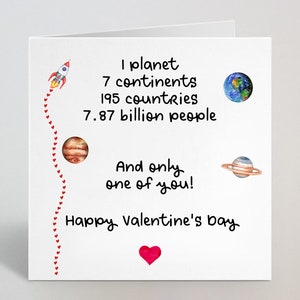 Planets Only One Of You Cute Valentines Day Carte de vœux - Cute Valentines Day Love Card - Wife Husband Fiancé Boyfriend Partner - UK Made
