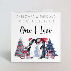 Auguri di Natale e baci Pinguino Christmas Card - Cartolina di auguri romantica per pinguini carini per quello che amo - Fidanzato del marito di Natale - UK Made