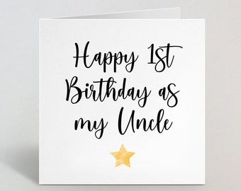 Happy 1st Birthday As My Uncle - Cute Cursive Greeting Card For My Uncle - Yellow Star Birthday Card Gift For Uncle - UK Made