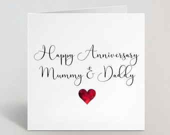 Happy Wedding Anniversary Mummy And Daddy - Karte zum Hochzeitstag - Hochzeitstagskarte für Paare für Mutter Vater Herz - UK Made