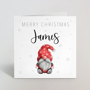 Personalisierter Name Merry Christmas Gonk Karte - Aquarell Gonk Gnom Personalisierte Grußkarte - Sohn Neffe Weihnachtskarte - UK Made