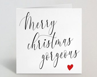 Merry Christmas Gorgeous Cursive Card - Romantic Cute Greeting Card For Husband - Christmas Card For Fiancé - Xmas Card Partner - UK Made