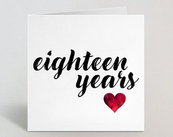 Eighteen Years 18th Wedding Anniversary Calligraphy Cursive Sketch Card Love Greeting Husband Wife Partner Spouse Boyfriend UK Made