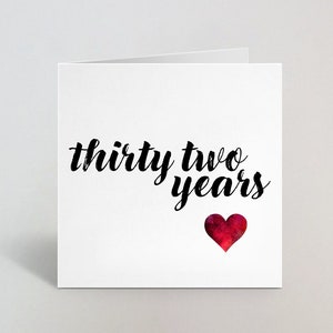 Trente-deux ans 32e anniversaire de mariage Calligraphie Cursive Sketch Card Love Greeting Mari Wife Partner Spouse Boyfriend UK Made
