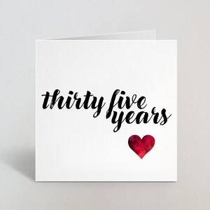 Treinta y cinco años 35 aniversario de boda Caligrafía cursiva Tarjeta de boceto Saludo de amor Esposo Esposa Pareja Cónyuge Novio Reino Unido Hecho