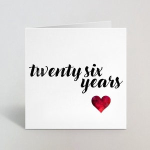 Zesentwintig jaar 26e huwelijksverjaardag Kalligrafie Cursieve schetskaart Liefde Begroeting Man Vrouw Partner Echtgenoot Echtgenoot Vriend UK Made
