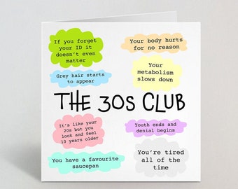 Funny The 30s Club Birthday Card for Him Her Joke 30th Birthday 30 Thirty Greeting Cards UK Made