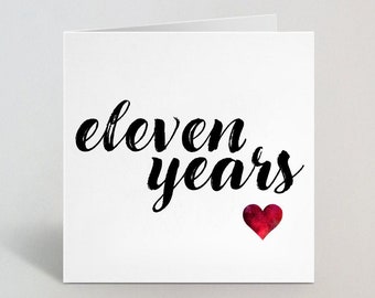 Eleven Years 11th Wedding Anniversary Calligraphy Cursive Sketch Card Love Greeting Husband Wife Partner Spouse Boyfriend 11 Years UK Made
