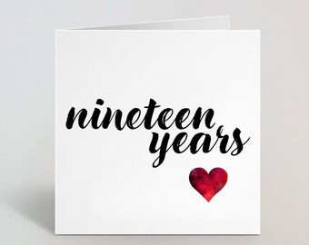 Nineteen Years 19th Wedding Anniversary Calligraphy Cursive Sketch Card Love Greeting Husband Wife Partner Spouse Boyfriend UK Made
