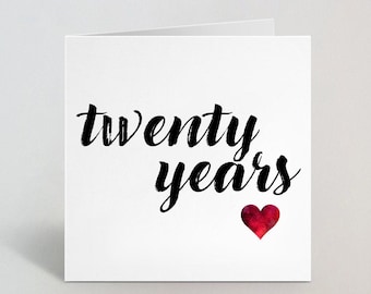 Twenty Years 20th Wedding Anniversary Calligraphy Cursive Sketch Card Love Greeting Husband Wife Partner Spouse Boyfriend 20 Years UK Made