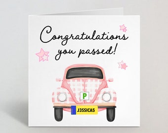 Personalised Name Congratulations You Passed Your Driving Test Driver On The Road Her Friend Daughter Sister Granddaughter Pink Car UK Made