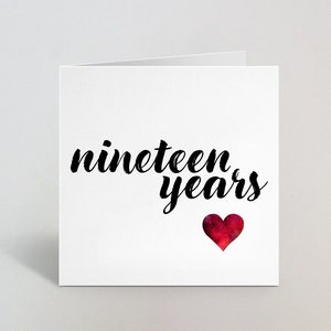 Diciannove anni 19 ° anniversario di matrimonio calligrafia corsivo schizzo carta amore saluto marito moglie partner coniuge fidanzato uk fatto