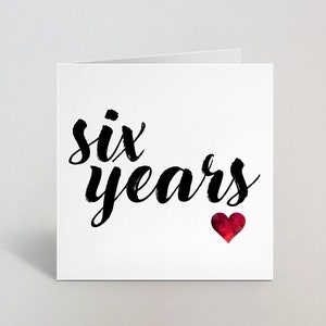 Six ans 6ème anniversaire de mariage Calligraphie Cursive Sketch Card Love Greeting Mari Wife Partner Spouse Boyfriend UK Made