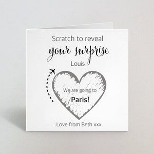 Scratch To Reveal Your Surprise Trip Holiday Vacation Scratch Card Personalised Reveal Greeting Card Boyfriend Girlfriend Husband Wife UK