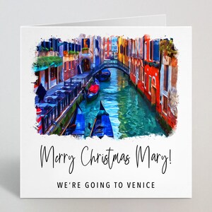Personalisierte We're Going To Venedig Weihnachtskarte - Venedig Italien Urlaub Urlaubsreise Überraschungsgeschenk Weihnachten Weihnachten Mann Frau - Hergestellt in Großbritannien
