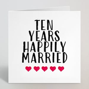 Carte de voeux d'anniversaire de mariage « Heureux mariés » de 10 ans - 10 ans d'âge carte d'anniversaire de mariage en étain pour femme, mari et fiancé - Fabriqué au Royaume-Uni