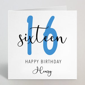 Dieciséis años 16 cumpleaños Caligrafía Cursiva Bosquejo Tarjeta azul Amor Saludo Hermano Tío Hijo Sobrino Hermanastro Él 16 años Reino Unido Hecho