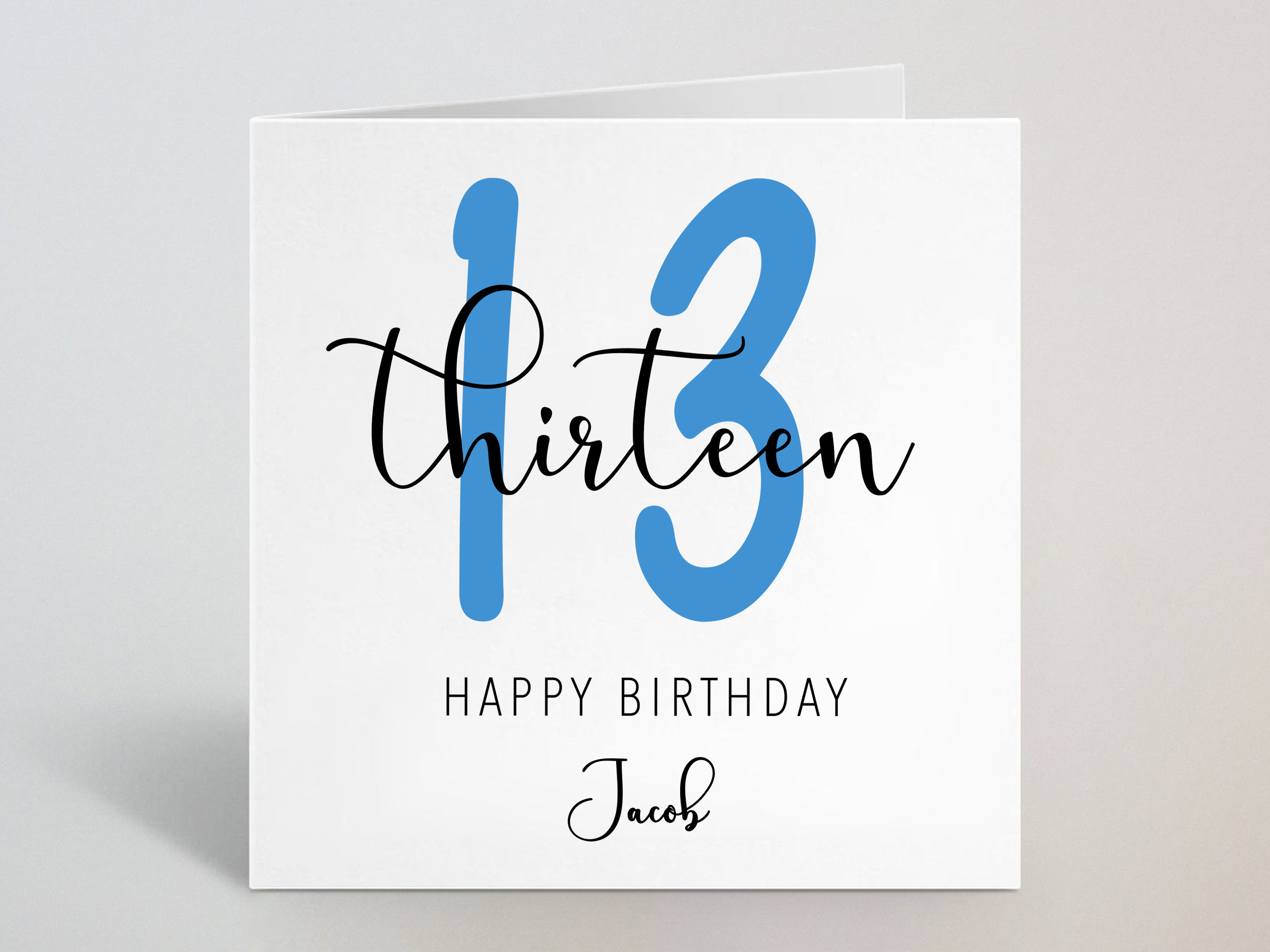 Thirteen Years 13th Birthday Calligraphy Cursive Sketch Blue Card Love ...