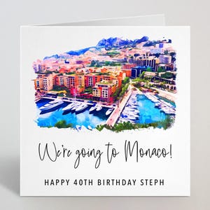 Cartão personalizado vamos para Mônaco - férias, férias, viagem, presente surpresa, cartão de aniversário, marido, esposa, noivo, irmã