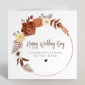 Boho Floral Happy Wedding Day Glückwunsch an Sie beide Karte - Glückwunsch Hochzeit für Paar, Schwester, Bruder, Freund, Kollegin - UK Made