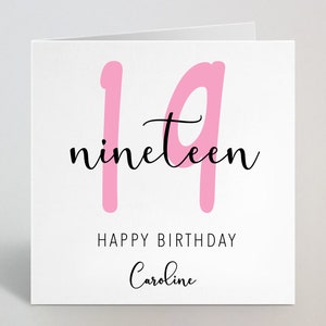 Diecinueve años, 19 cumpleaños, caligrafía cursiva, boceto, tarjeta rosa, saludo de amor, hermana, sobrina, novia, tía, amiga, 19 años, hecho en el Reino Unido