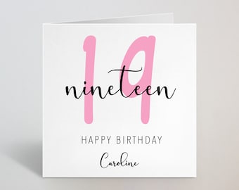 Nineteen Years 19th Birthday Calligraphy Cursive Sketch Pink Card Love Greeting Sister Niece Girlfriend Auntie Friend 19 Years UK Made