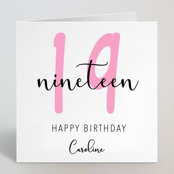 Nineteen Years 19th Birthday Calligraphy Cursive Sketch Pink Card Love Greeting Sister Niece Girlfriend Auntie Friend 19 Years UK Made