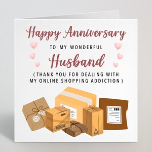 Joyeux anniversaire fiancé / petit ami / mari - blague amusante Shopping en ligne Addict Shopaholic Greeting Card For Hubby Partner Him - UK Made