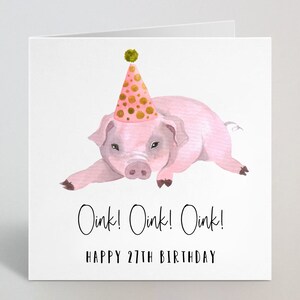 Cartão de aniversário personalizado com nome e idade do porco Oink - 18º 21º 25º 30º Cartão de aniversário com nome personalizado do porco animal Irmã Tia Mãe - Feito no Reino Unido