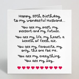 Nom personnalisé / Âge / Destinataire Romantique Mignon Poème Carte de vœux d’anniversaire - Pour petit ami Mari Femme Petite amie Fiancé Partenaire - UK Made