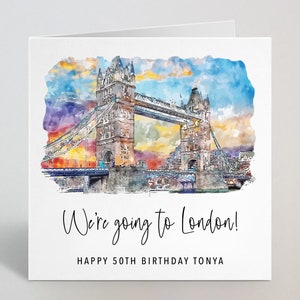 Cartão comemorativo personalizado vamos para Londres - férias, férias, viagem, presente surpresa, cartão de aniversário para marido, esposa - feito no Reino Unido