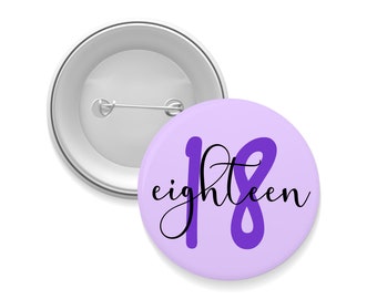 5.8cm Any Age Purple Cursive Birthday Badge - Custom Age Birthday Badge 21st, 30th, 40th Birthday - Purple Cursive Birthday Badge - UK Made